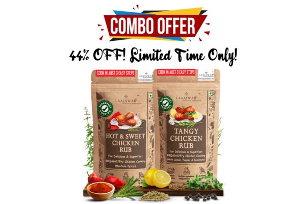  Combo Pack of Laajawab Hot & Sweet and Tangy Rosemary Rubs, No MSG  <h5>Cooks 5 Kg Chicken, Medium Spicy; 130g, 130g</h5>