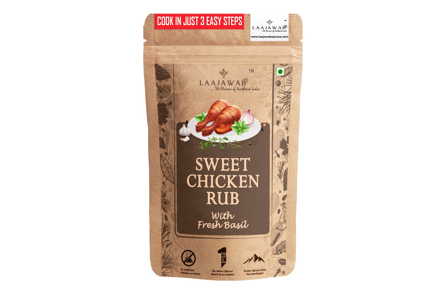 Laajawab Sweet Chicken Rub with Basil Use as Chicken Marinade Powder No MSG