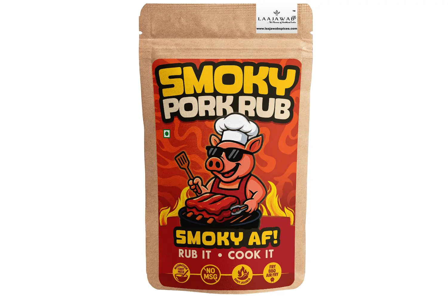 Laajawab Smoky Pork Marinade Rub with Smoked Paprika, Transform Regular Pork into Smoked Pork Instantly; 130g