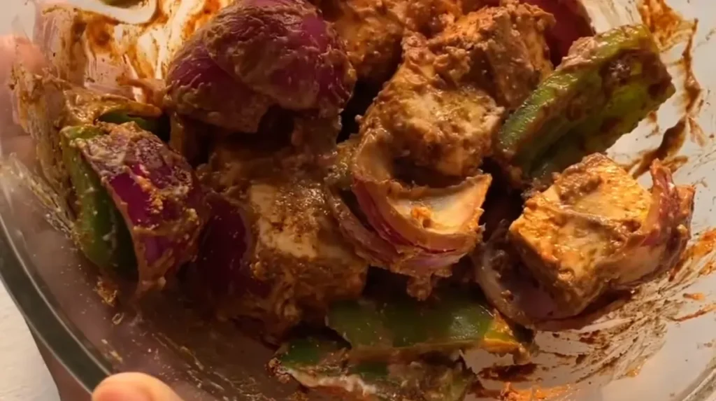 marinating-paneer-and-veges-for-paneer-tikka-in-air-fryer